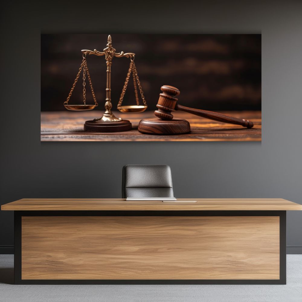 lika na platnu vaga pravde i cekic poklon za advokate