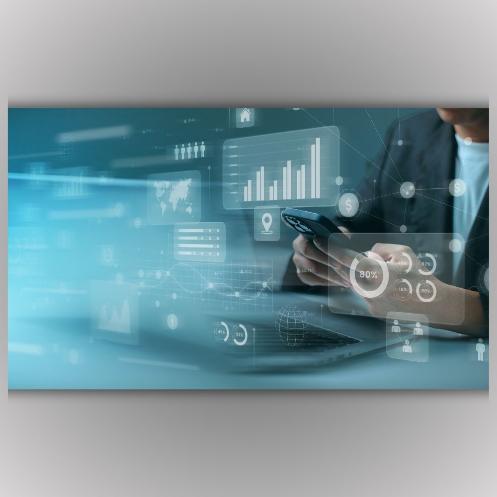 Moderna slika na platnu sa digitalnim grafikonima i podacima, idealan poklon za ekonomiste i lidere u biznisu.