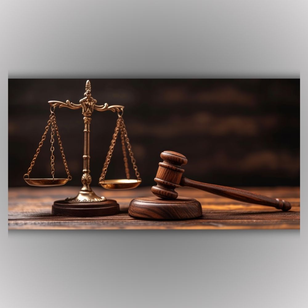 slika na platnu vaga pravde i cekic poklon za advokate