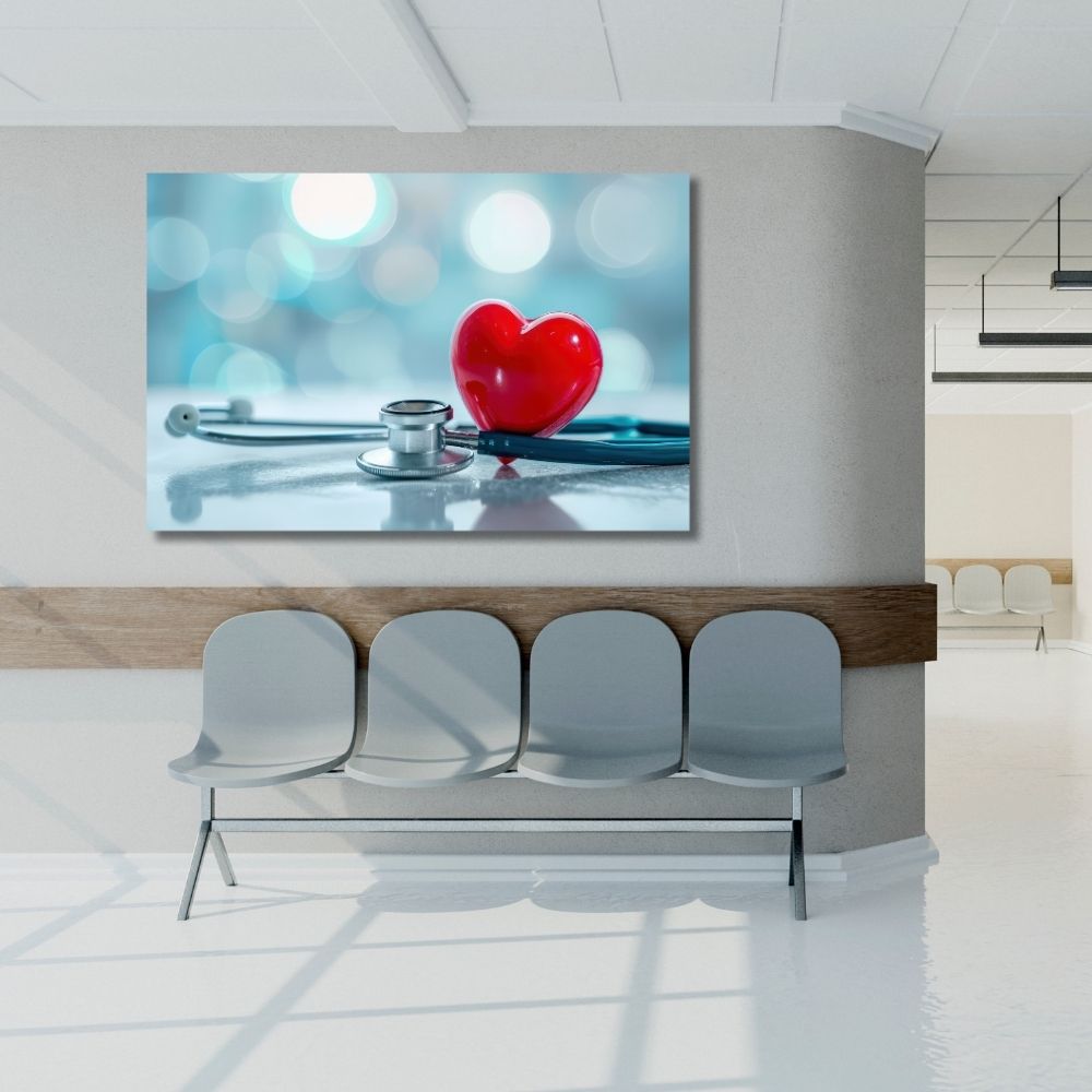 slika na platnu srce i stetoskop – originalan poklon za doktore i dekoracija za lekarske ordinacije